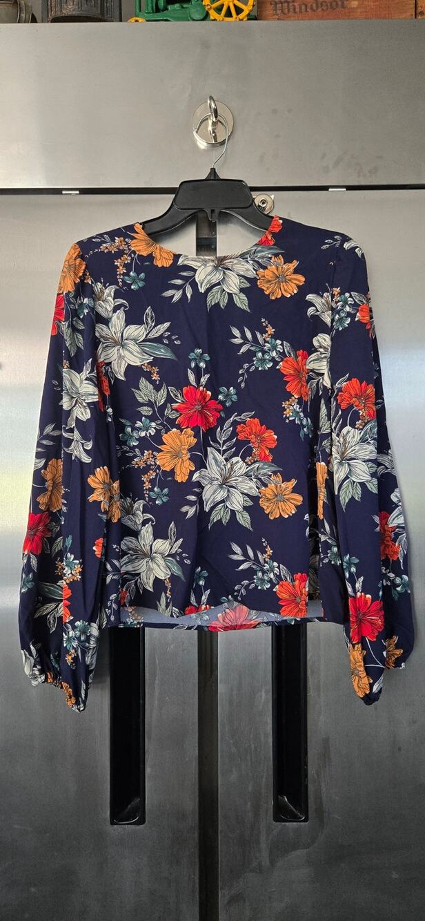 SHEIN Women's Navy Floral Print Keyhole Back Blouse Size XL
